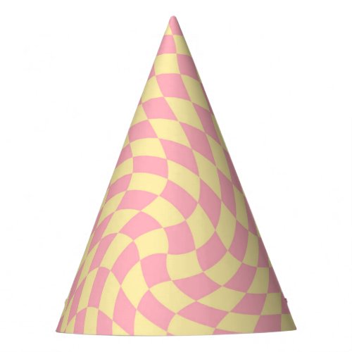 Retro Pastel Peach  Yellow Checkered   Party Hat