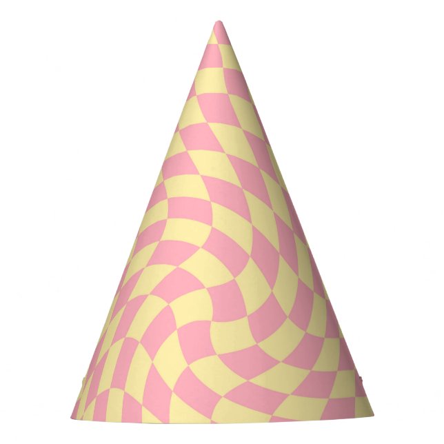 Retro Pastel Peach & Yellow Checkered   Party Hat (Front)