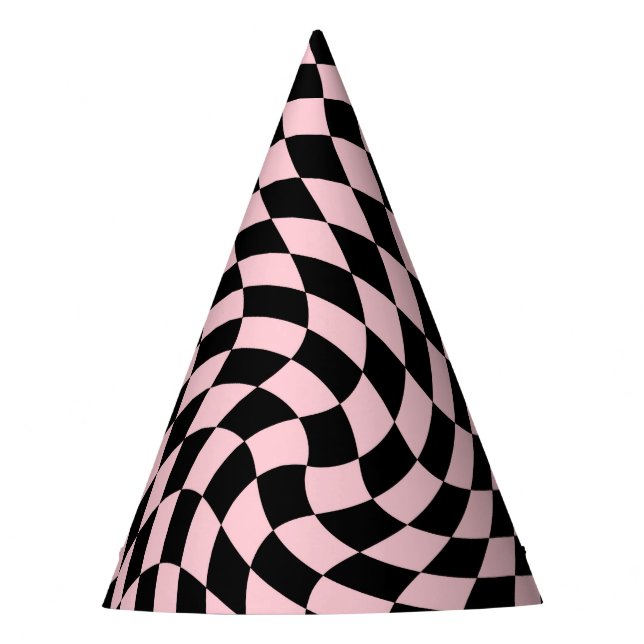 Retro Pastel Pink & Black Checkered     Party Hat (Front)