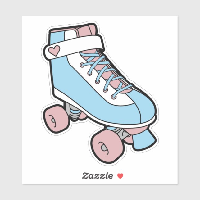 Retro Pastel Pink Blue Girly Cartoon Roller Skate Sticker (Sheet)