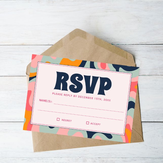 Retro Pastel Pink Blue Groovy Elegant RSVP Card (Creator Uploaded)