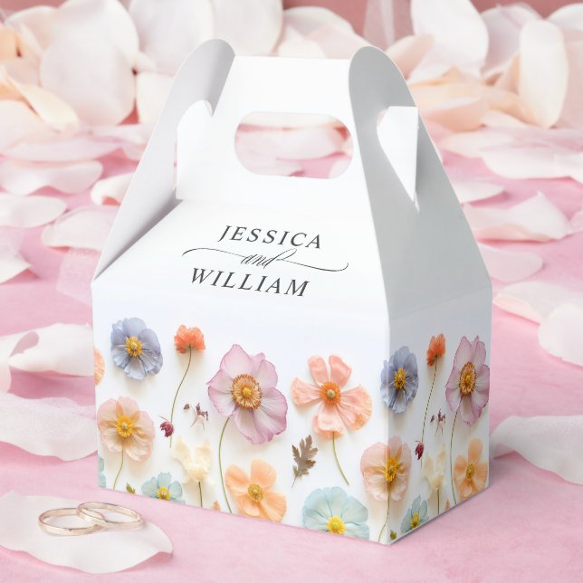 Retro Pastel Pink Bohemian Wildflower Wedding Favor Boxes (Wedding)