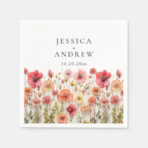 Retro Pastel Pink Bohemian Wildflower Wedding Napkins