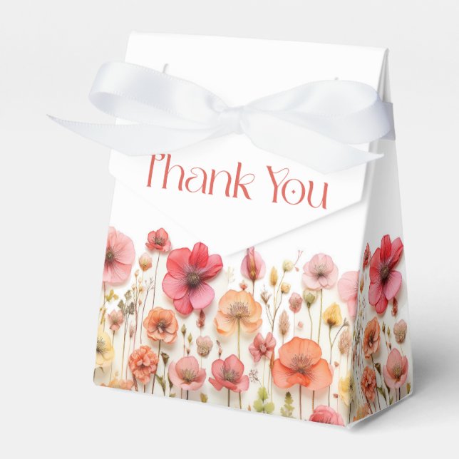 Retro Pastel Pink Boho Wildflower Bridal Shower Favor Boxes (Front Side)