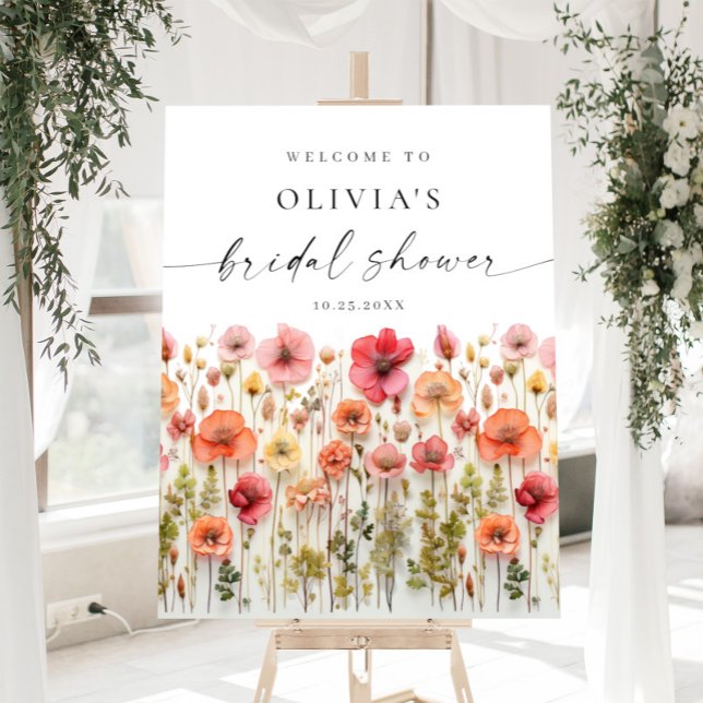 Retro Pastel Pink Boho Wildflower Bridal Shower Foam Board (Creator Uploaded)