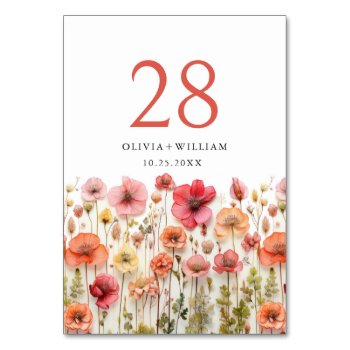 Retro Pastel Pink Boho Wildflower Wedding Details Table Number by Good_Mood_ at Zazzle