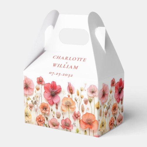 Retro Pastel Pink Boho Wildflower Wedding Favor Boxes
