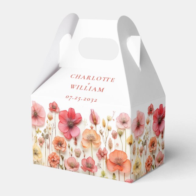 Retro Pastel Pink Boho Wildflower Wedding Favor Boxes (Front Side)