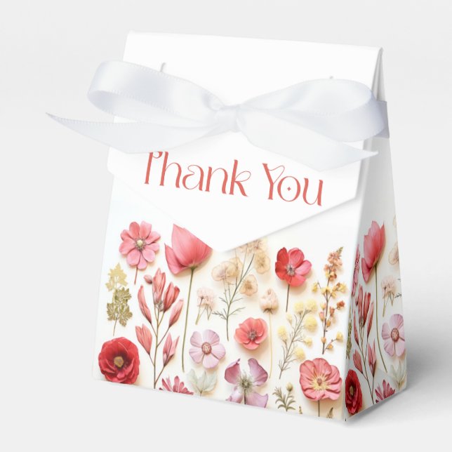 Retro Pastel Pink Boho Wildflower Wedding Favor Boxes (Front Side)