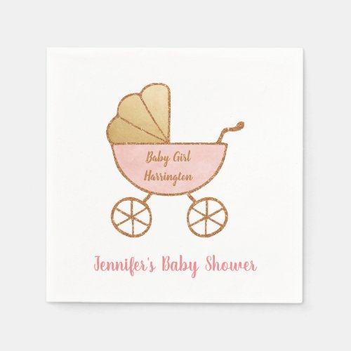 Retro Pastel Pink Carriage Baby Girl Shower Napkins