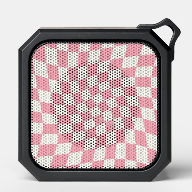 Retro Pastel Pink Checked Warped Checkered  Bluetooth Speaker (Front)