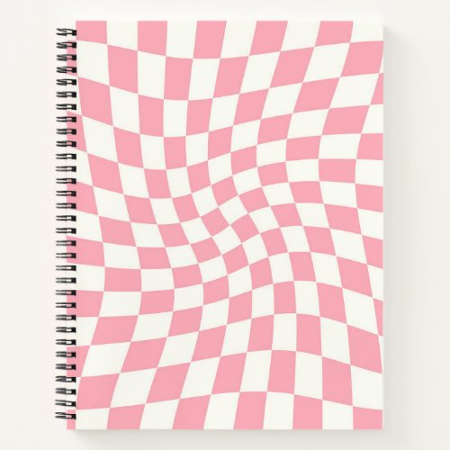 Retro Pastel Pink Checks Warped Checkered  Notebook