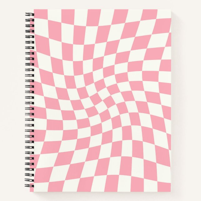 Retro Pastel Pink Checks Warped Checkered  Notebook (Front)