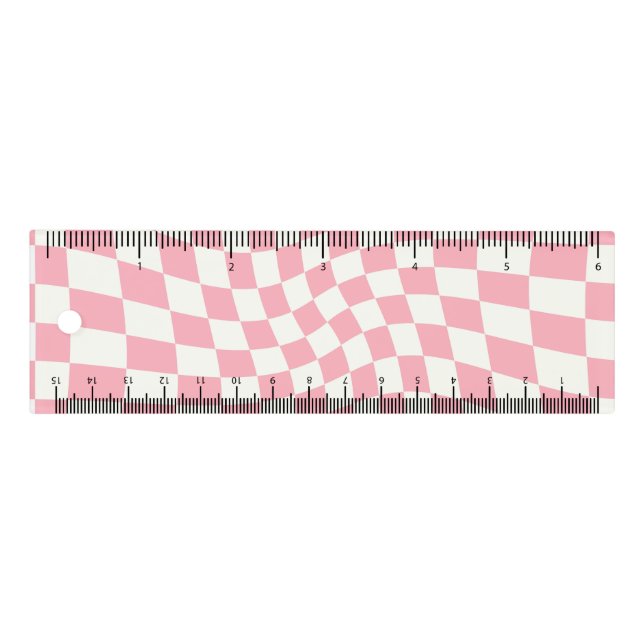 Retro Pastel Pink Dorm Warped Check Checkered  Ruler (Front)