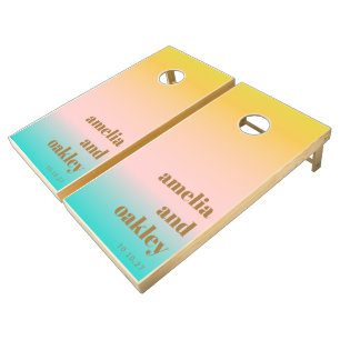 Retro Pastel Pink Gradient Unique Wedding Custom Cornhole Set