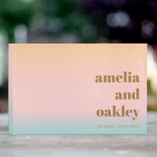 Retro Pastel Pink Gradient Unique Wedding Custom Guest Book
