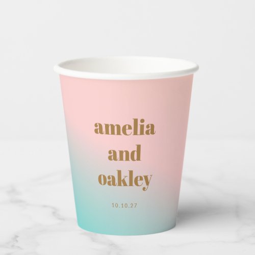 Retro Pastel Pink Gradient Unique Wedding Custom Paper Cups