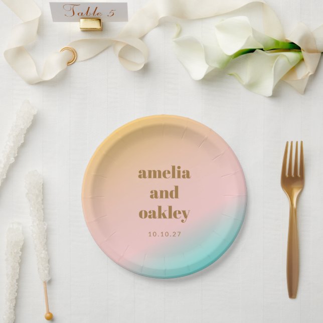 Retro Pastel Pink Gradient Unique Wedding Custom Paper Plates (Wedding)