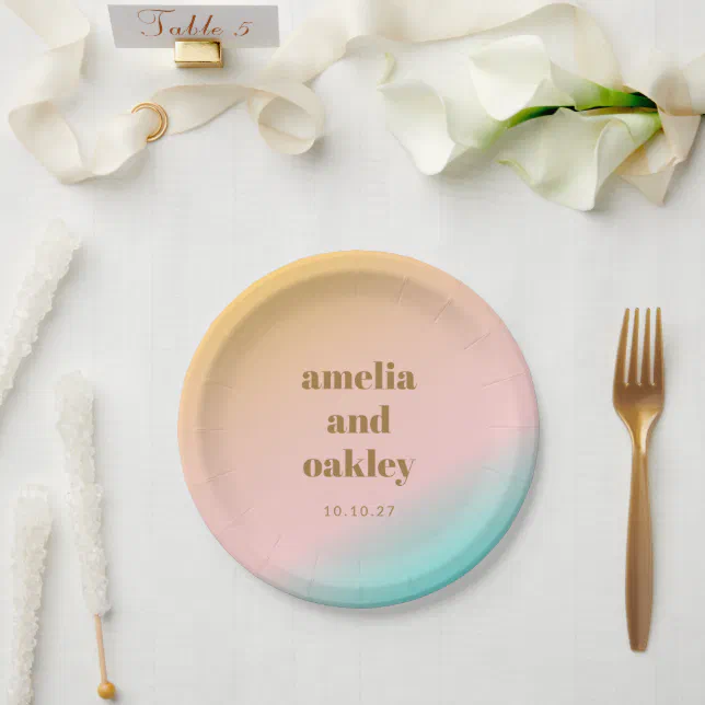 Retro Pastel Pink Gradient Unique Wedding Custom Paper Plates | Zazzle