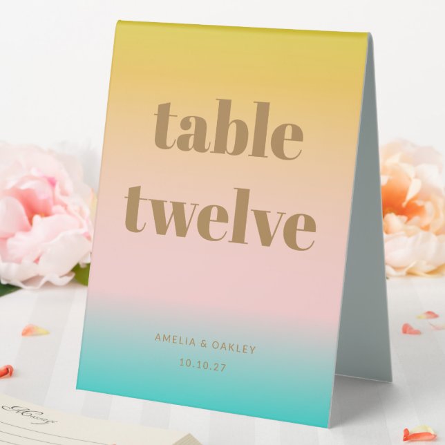 Retro Pastel Pink Gradient Wedding Custom Number Table Tent (In SItu (Wedding))
