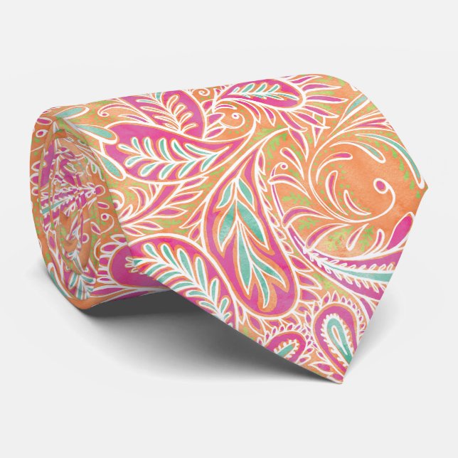 Retro Pastel Pink Paisley Pattern Neck Tie (Rolled)
