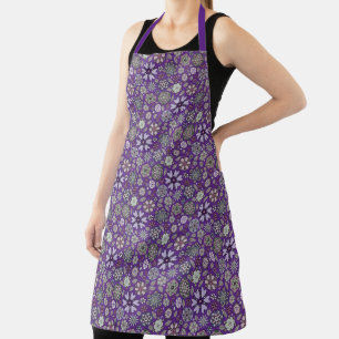 Retro Pastel Pink Purple Floral Seamless Pattern Apron