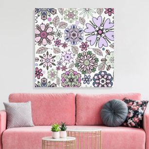 Retro Pastel Pink Purple Floral Seamless Pattern Canvas Print