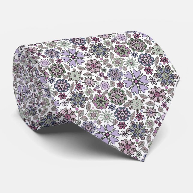 Retro Pastel Pink Purple Floral Seamless Pattern Neck Tie (Rolled)