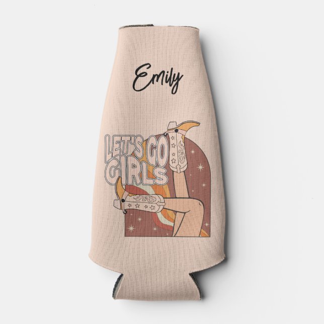 Retro Pastel Pink Rodeo Bachelorette Bride  Bottle Cooler (Front)