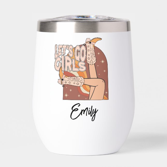 Retro Pastel Pink Rodeo Bachelorette Bride  Thermal Wine Tumbler (Front)