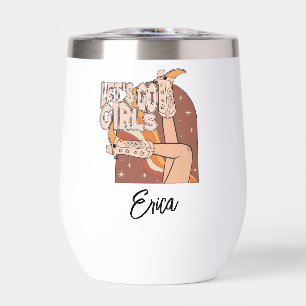 Retro Pastel Pink Rodeo Bachelorette Bridesmaid  Thermal Wine Tumbler
