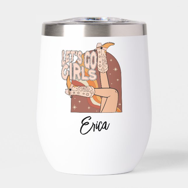 Retro Pastel Pink Rodeo Bachelorette Bridesmaid  Thermal Wine Tumbler (Front)