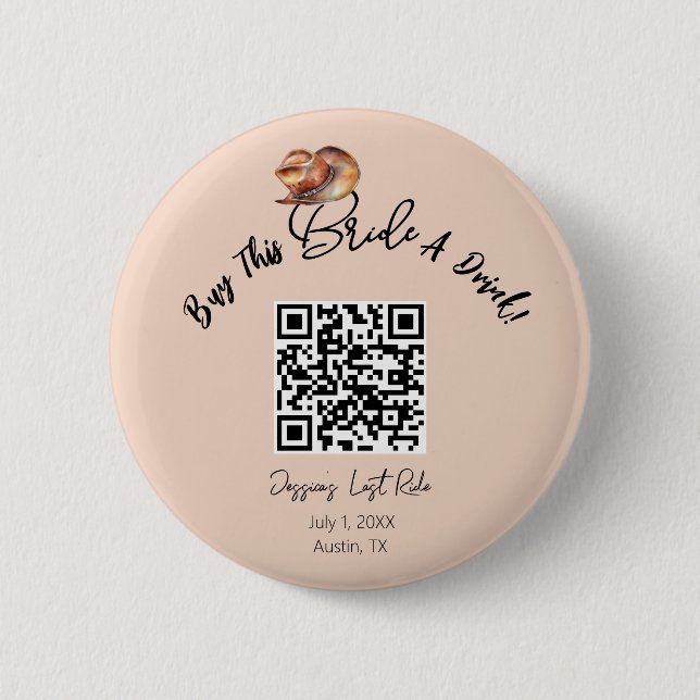 Retro Pastel Pink Rodeo Bachelorette Party Button (Front)