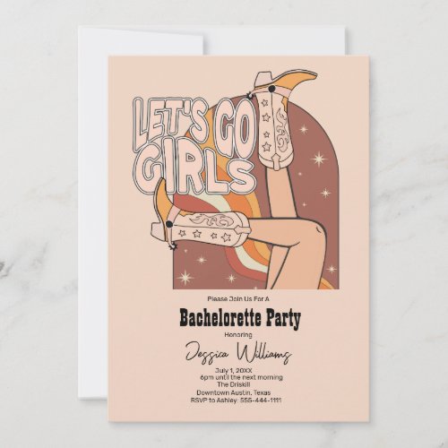 Retro Pastel Pink Rodeo Bachelorette Party Invitation