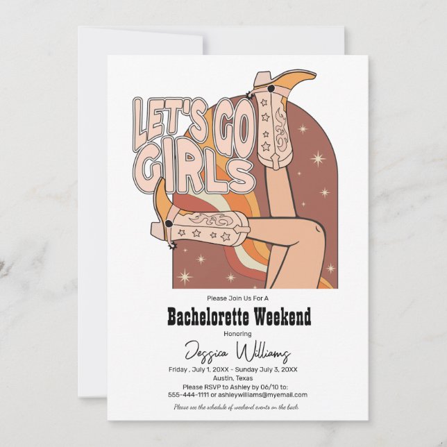 Retro Pastel Pink Rodeo Bachelorette Weekend Invitation (Front)