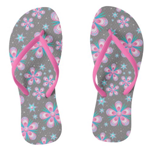 Retro Pastel Pink Stylish Flowers Artwork Flip Flops