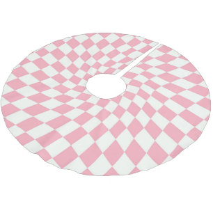 Retro Pastel Pink Warped Checks Checkered Dorm Brushed Polyester Tree Skirt