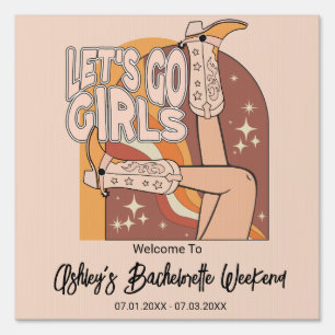 Retro Pastel Pink Western Rodeo Bachelorette Yard Sign