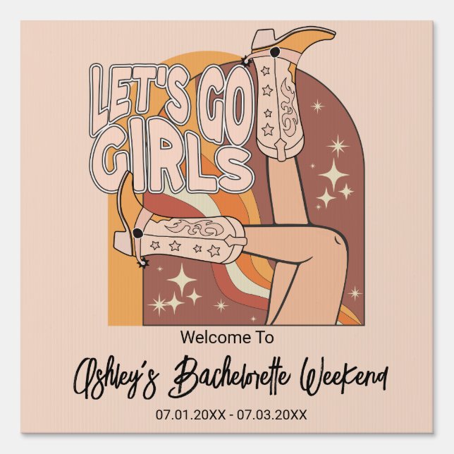 Retro Pastel Pink Western Rodeo Bachelorette Yard Sign (Front)