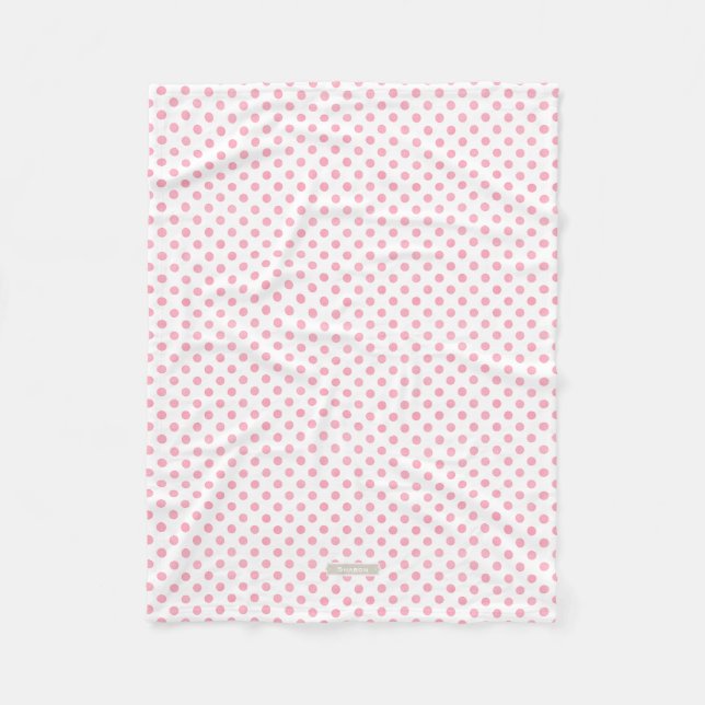 Retro pastel pink white polka dots pattern fleece blanket (Front)