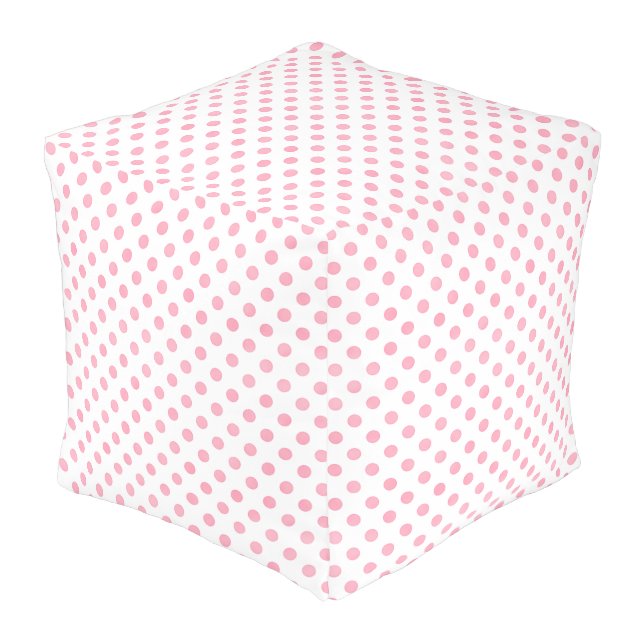 Retro pastel pink white polka dots pattern pouf (Angled Front)