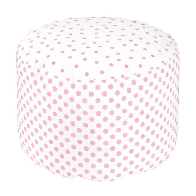 Retro pastel pink white polka dots pattern pouf (Angled Front)