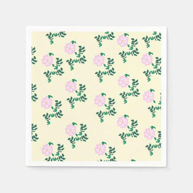 Retro Pastel Pink Wild Rose Flower Pattern   Napkins (Front)