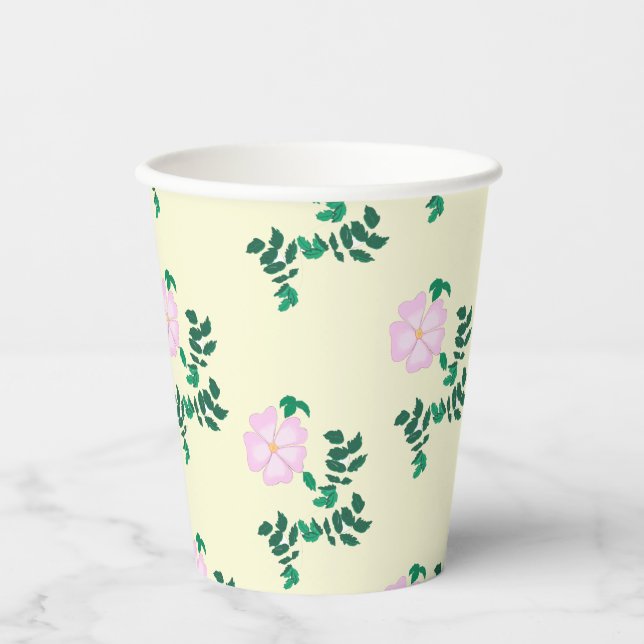 Retro Pastel Pink Wild Rose Flower Pattern  Paper Cups (Front)