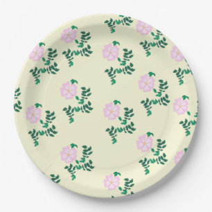 Retro Pastel Pink Wild Rose Flower Pattern Paper Plates