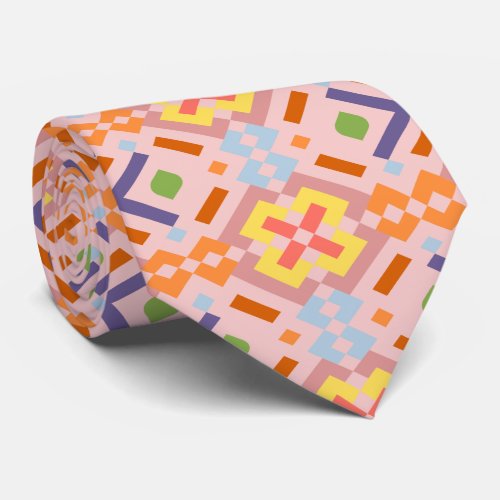 Retro Pastel Pixel Mosaic Geometric Pattern Neck Tie