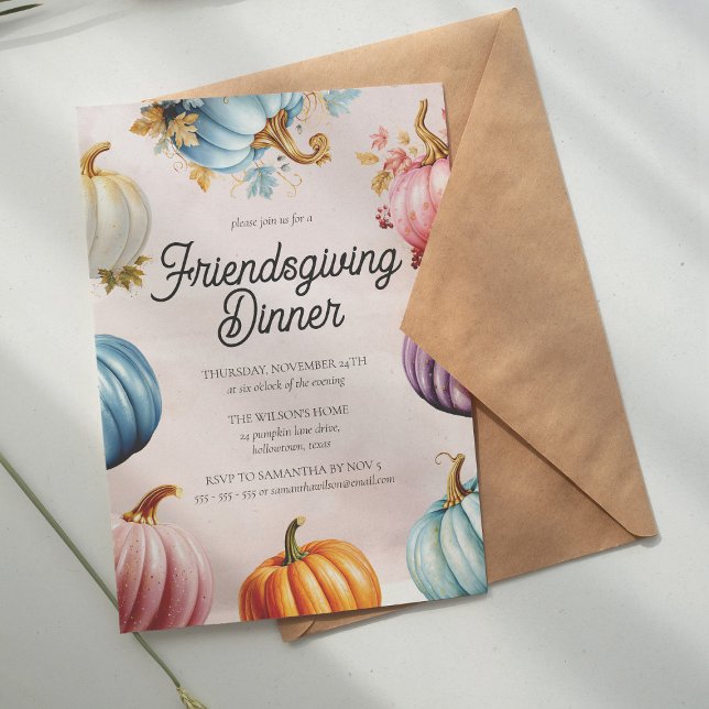 Retro Pastel Pumpkins Modern Thanksgiving Dinner Invitation (Creator Uploaded)