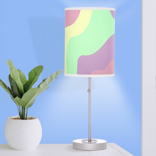 Retro Pastel Purple Green Abstract Wavy Lines Table Lamp
