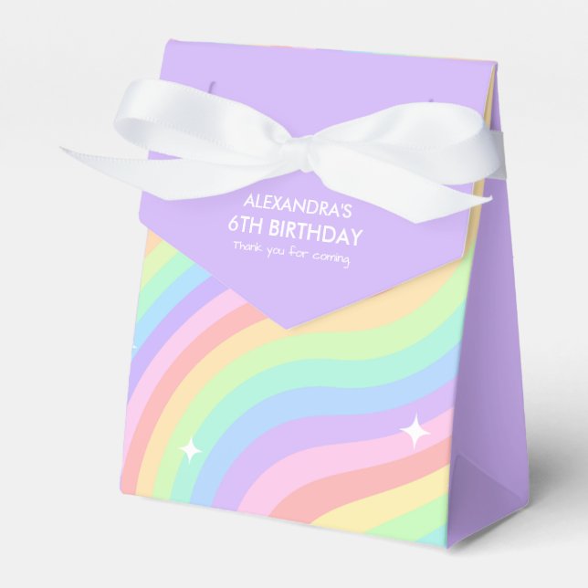 Retro Pastel Rainbow 6th Birthday Party Favor Boxes (Front Side)