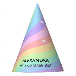 Retro Pastel Rainbow 6th Birthday Party Hat